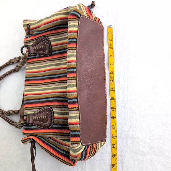 Fossil Earthy Tones Canvas Striped Hobo Hippie Indie Purse Double Handle - Picture 10 of 10